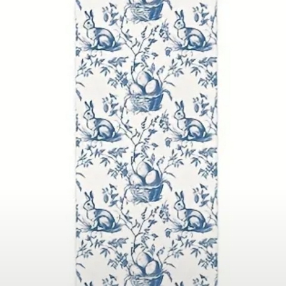 Vintage Style Spring Polyester Toile Table Runner - Spring Blue and White Bunny - Picture 3 of 4